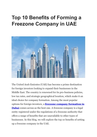 Top 10 Benefits of Forming a Freezone Company in UAE