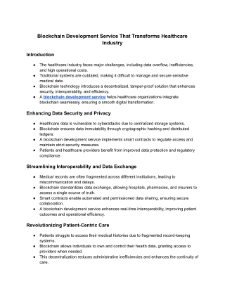 Blockchain Development Service That Transforms Healthcare Industry