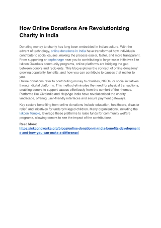 Online Donations in India with Iskcon Dwarka