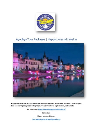 Ayodhya Tour Packages | Happytoursandtravel.in
