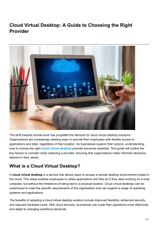 Cloud Virtual Desktop A Guide to Choosing the Right Provider