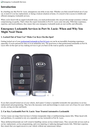 Emergency Locksmith Services in Port St. Lucie: When and Why You Might Need Them