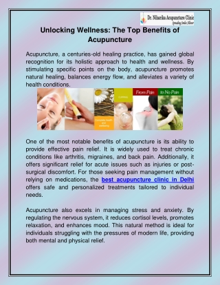 Best Acupuncture Clinic in Delhi