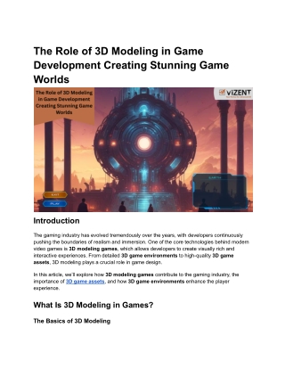 The Role of 3D Modeling in Game Development Creating Stunning Game Worlds
