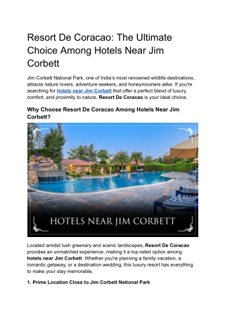 Resort De Coracao_ The Ultimate Choice Among Hotels Near Jim Corbett