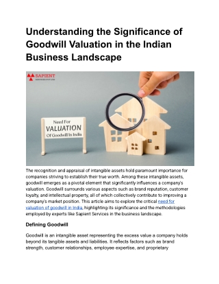 need for valuation of goodwill in india