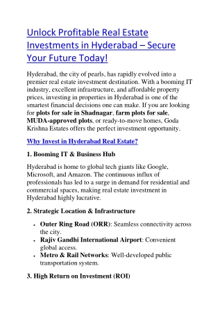 Unlock Lucrative Real Estate Investment Opportunities – Secure Your Future Toda