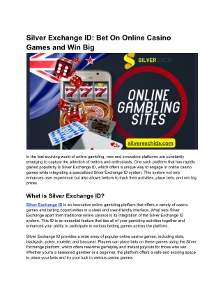 Silver Exchange ID_ Bet On Online Casino Games and Win Big