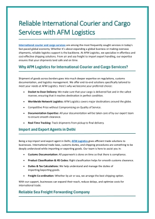 Reliable International Courier and Cargo Services with AFM Logistics