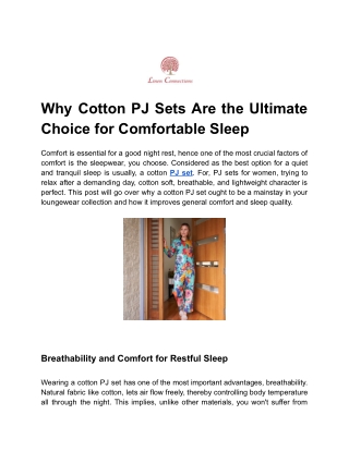 Why Cotton PJ Sets Are the Ultimate Choice for Comfortable Sleep