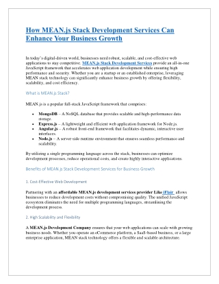 How MEAN.js Stack Development Services Can Enhance Your Business Growth