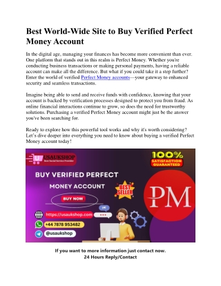 Best World-Wide Site to Buy Verified Perfect Money Account