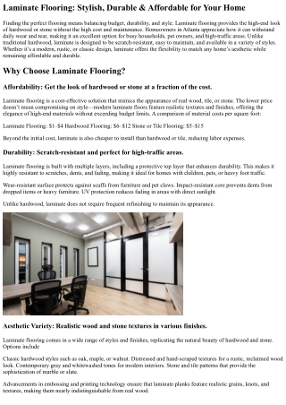 Why Laminate Flooring is a Great Option for Atlanta Homes