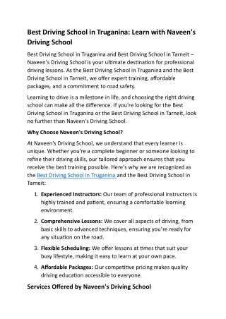 Best Driving School in Truganina :Lear with Naveen's Driving School