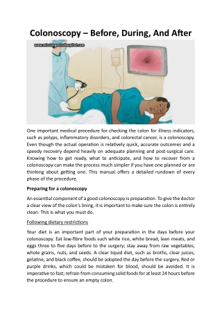 Colonoscopy – Before, During, And After