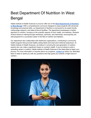 Best Department of Nutrition in West Bengal