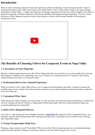 The Benefits of Choosing I-Drive for Corporate Events in Napa Valley