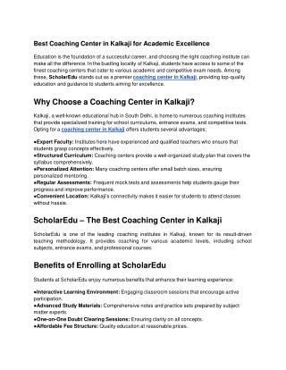 Best Coaching Center in Kalkaji for Academic Excellence