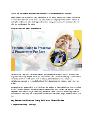 Unlock the Secret to a Healthier, Happier Pet – Essential Preventive Care Tips