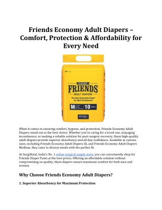 Friends Economy Adult Diapers|Comfort, Protection & Affordability for Every Need