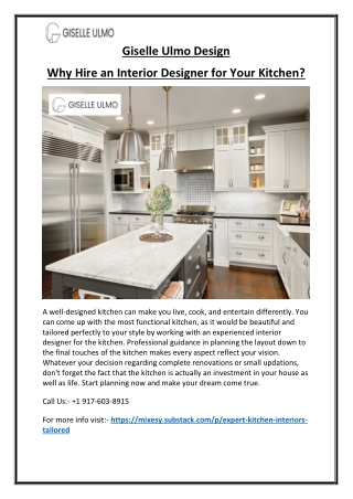 Interior Designer for Kitchen  Custom & Stylish Remodels