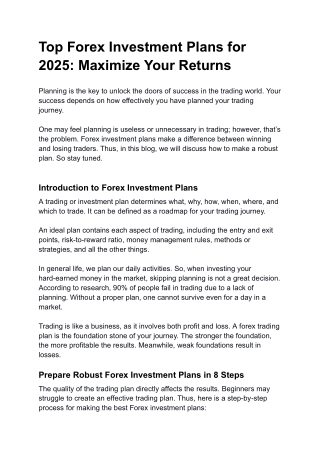 Top Forex Investment Plans for 2025: Maximize Your Returns