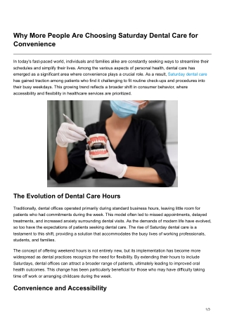 Why More People Are Choosing Saturday Dental Care for Convenience