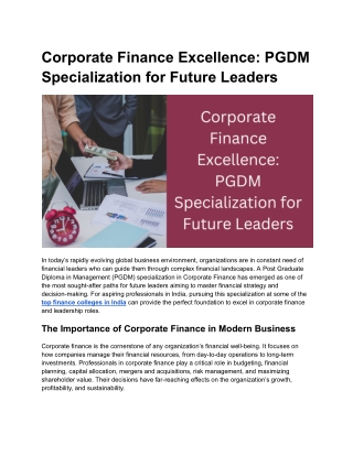 Corporate Finance Excellence_ PGDM Specialization for Future Leaders