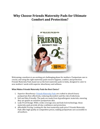 Why Choose Friends Maternity Pads for Ultimate Comfort and Protection?