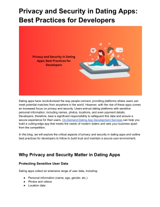 Privacy and Security in Dating Apps: Best Practices for Developers