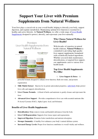 Support Your Liver with Premium Supplements from Natural Wellness