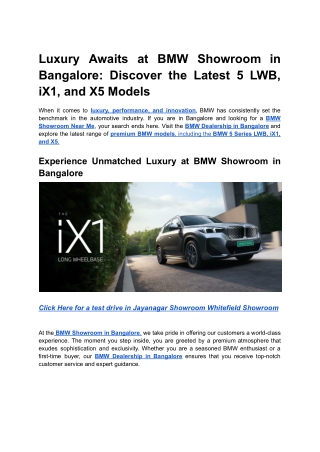 Luxury Awaits at BMW Showroom in Bangalore_ Discover the Latest 5 LWB, iX1, and X5 Models