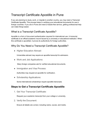 Expert Transcript Certificate Apostille in Pune