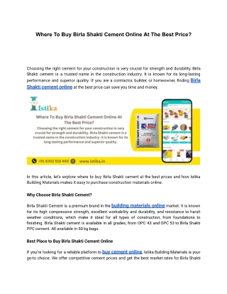 Where To Buy Birla Shakti Cement Online At The Best Price