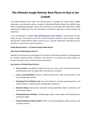 Resorts in Jim Corbett National Park - Hriday Bhoomi Resort