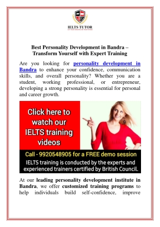 Best Personality Development in Bandra  Transform Yourself with Expert Training