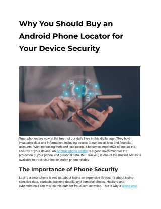 Why You Should Buy an Android Phone Locator for Your Device Security