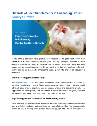 The Role of Feed Supplements in Enhancing Broiler Poultry’s Growth
