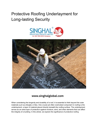 Protective Roofing Underlayment for Long-lasting Security