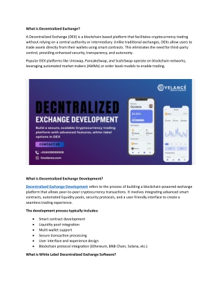 Decentralized Exchange Development