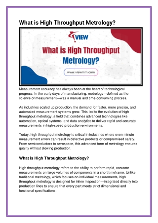 What is High Throughput Metrology - VIEW