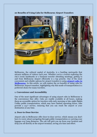 20 Benefits of Using Cabs for Melbourne Airport Transfers