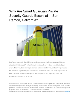 Why Are Smart Guardian Private Security Guards Essential in San Ramon, California