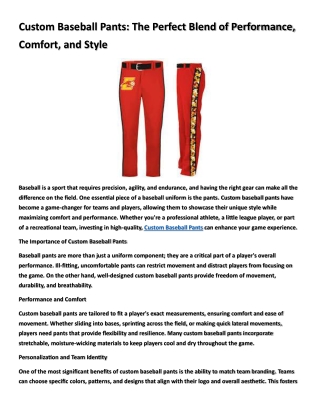 Custom Baseball Pants: The Perfect Blend of Performance, Comfort, and Style