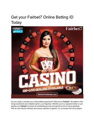 Get your Fairbet7 Online Betting ID Today