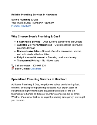 Reliable Plumbing Services in Hawthorn