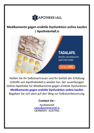 Medikamente gegen erektile Dysfunktion online kaufen | Apotheke4all.is