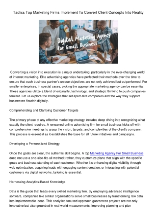 TacticsTopMarketingFirmsImplementToConvertClientConceptsIntoReality