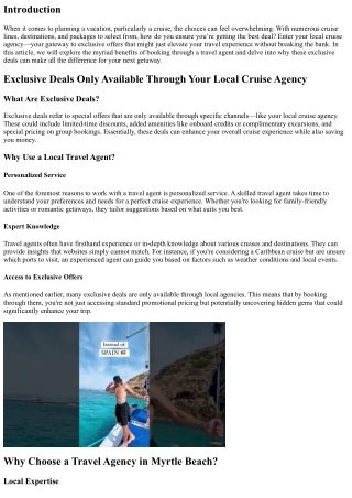 “Exclusive Deals Only Available Through Your Local Cruise Agency”