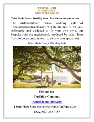 Tailor Made Formal Wedding Suits Trutailorcocustomsuits.com